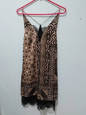 Vestido Marciano sin mangas negro y beige, ribete de encaje negro, talla XS Foto 1 de 4