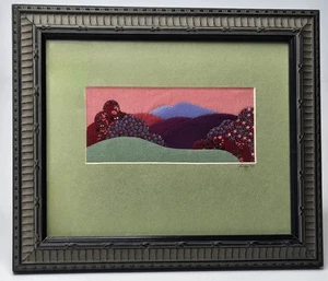 Vintage 1992 by Jo Diggs Signed Handmade Mountain Landscape Framed Mini Quilt - Picture 1 of 24