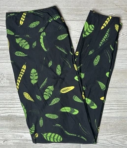 NUEVO Leggings Lularoe TC altos y curvilíneos plumas y hojas negras - Imagen 1 de 1