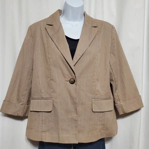 Dress Barn Damen Blazer Nadelstreifen, Knopfleiste beige 3/4 Arm Größe L - Bild 1 von 6