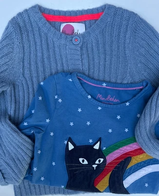 Мини Boden девочки синий вязаный кардиган Cat Appliqe футболка размер 4 5Y (04069B) - Изображение 1 из 4