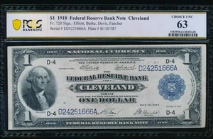 AC Fr 720 1918 $1 FRBN Cleveland PCGS 63 green eagle UNCIRCULATED !! - Picture 1 of 2