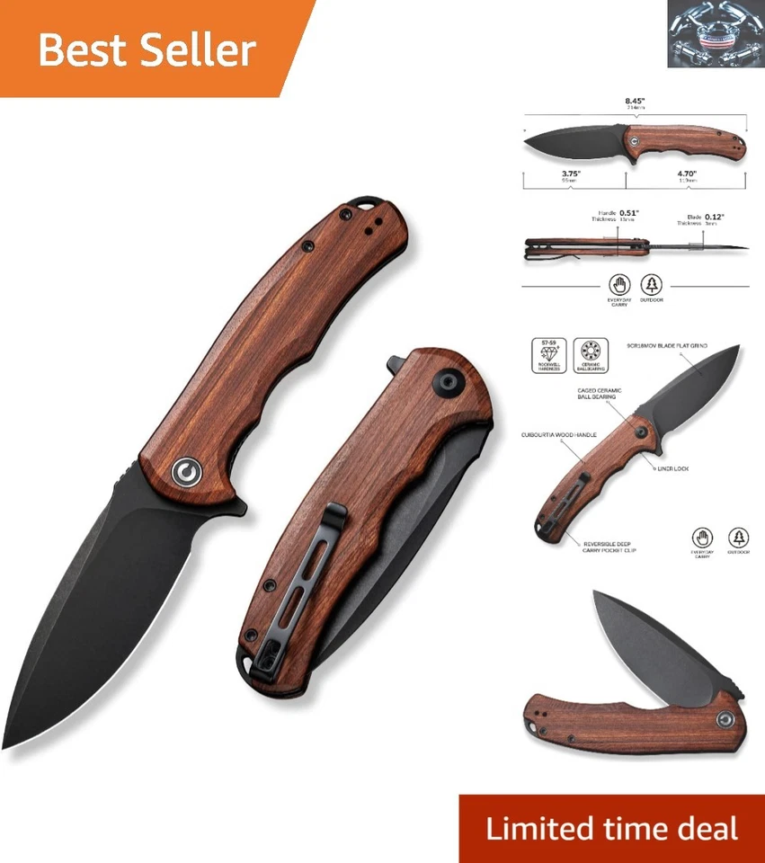 Civivi Praxis 9Cr18MoV Stainless Blade Brown Wood Handle Folding Knife - C803H