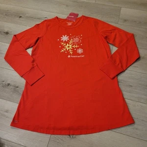 American Girl Sleep Shirt Girls Large 12/14 Red Long Sleeve Snowflake 100%Cotton - Picture 1 of 5