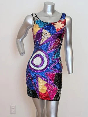 Mini Vestido de Fiesta Vintage Las Vegas Alyce Designs Talla 4 Audaz Lentejuelas 1980-1990 Foto 1 de 4