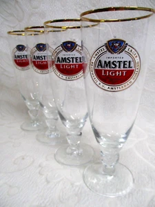 Set 4 Amstel Light Premium Lager Footed Stemmed Beer Glasses Amsterdam Holland - Picture 1 of 7