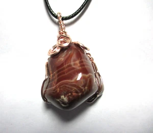 Wire Wrapped Polished Lake Superior Banded Agate 18 inch Necklace A-215 - Picture 1 of 4