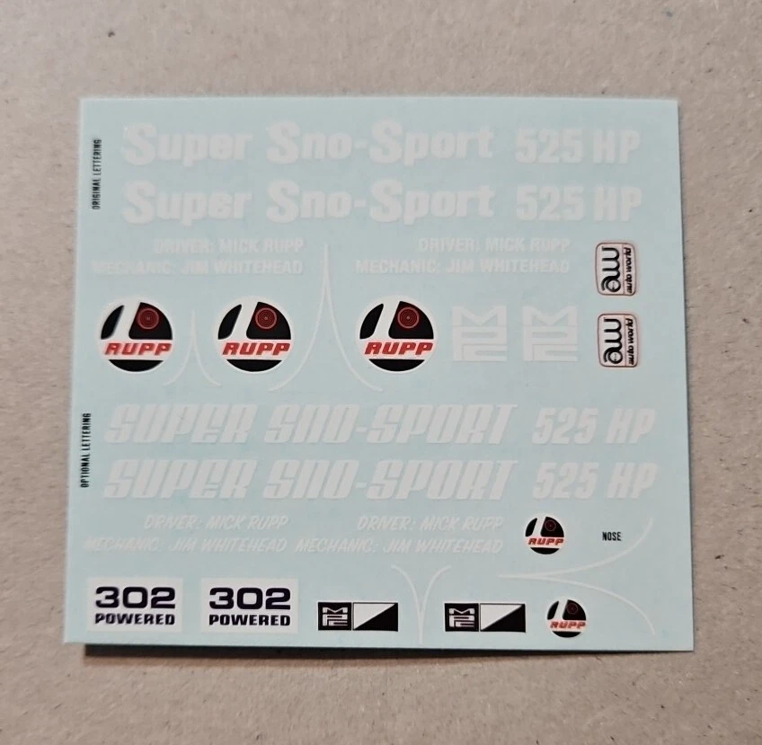 MPC 1/20 RUPP SUPER SNO-SPORT DRAGSTER SNOWMOBILE DECAL SHEET - Image 1 of 1