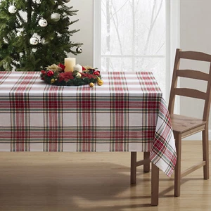 Kate Aurora Tis The Season Plaid 100% Cotton Fabric Classic Christmas Tablecloth - Picture 1 of 5