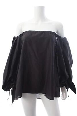 Vintage Yves Saint Laurent Cotton and Silk-Blend Off-the-shoulder Blouse / Black - Image 1 of 4