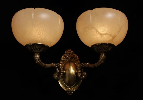 single Alabaster wall light  sconce solid  double arms bronze Cover
