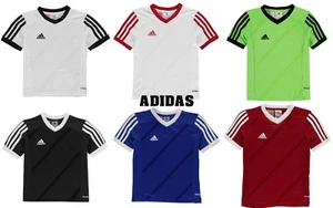 adidas Kids Tabe 3 Stripe Regi estro T-Shirt Jersey Short Sleeved Top age 7-13 - Picture 1 of 18