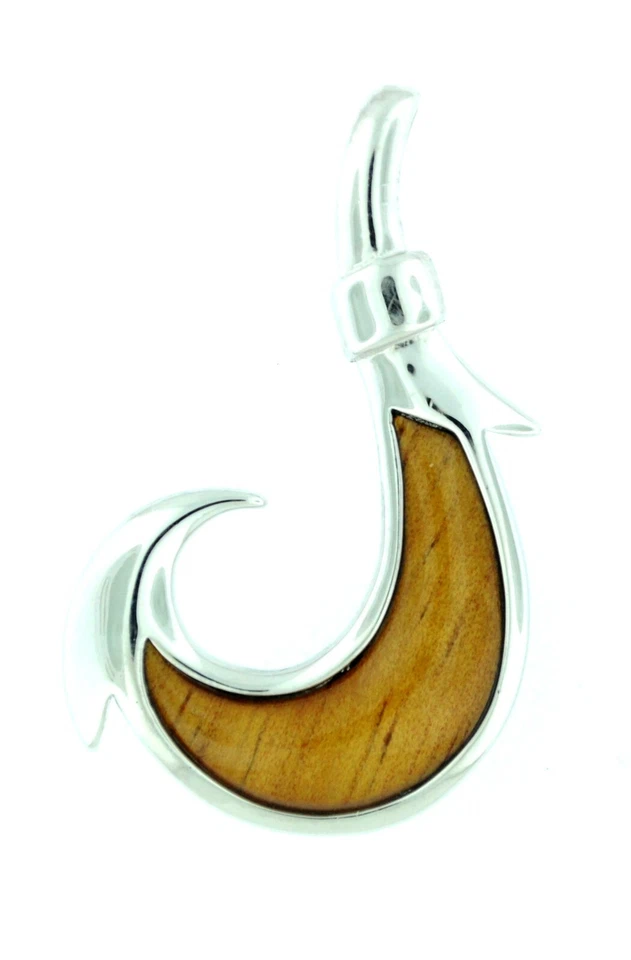 925纯银天然夏威夷可木吊坠-波浪鱼钩 — 第 1/1 张图片