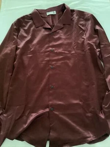 ASOS Design Men’s Skinny Satin Shirt In Ox Blood Size 3XL - Picture 1 of 6