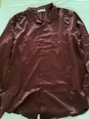 ASOS Design Men’s Skinny Satin Shirt In Ox Blood Size 3XL - Image 1 of 4