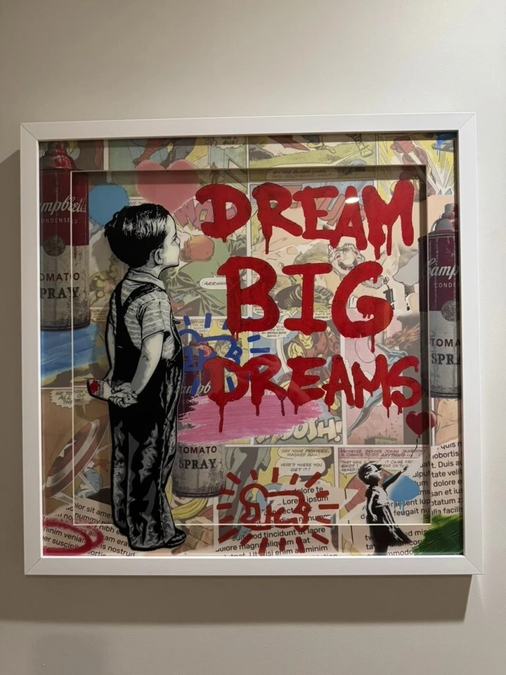 Banksy Dream Big Dreams on Framed Print, Wall Art Banksy Style, Urban Street Art - Image 1 of 1