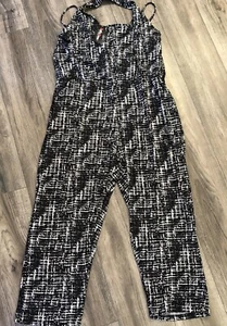 Bella Berry Jumpsuit Black White Crosshatch 4X New Sleeveless Pockets Stretch - Picture 1 of 4
