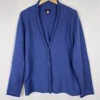 Eileen Fisher Merinowolle Cardigan Pullover Damen XL blau mit Knopfleiste Rollausschnitt