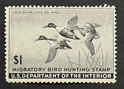 Travelstamps: 1945 US stamps Scott #RW12 Mint Original Gum Hinged MOGH - Image 1 of 4