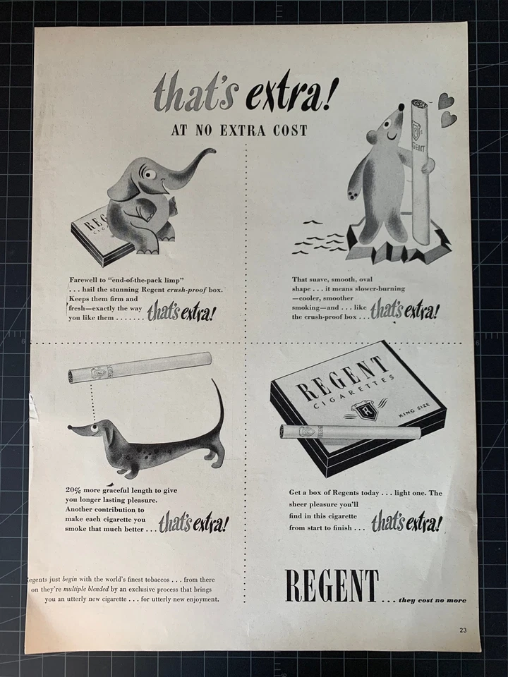 Anúncio vintage com estampa de cigarros Regent 1946 - Imagem 1 de 1