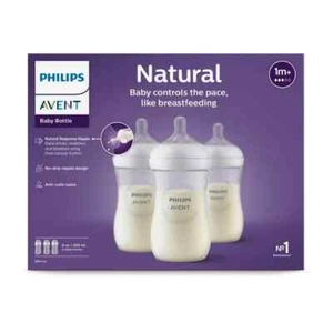 Philips Avent Natural Baby Bottle with Natural Response Nipple, Clear, 9oz, 3 Ct - Picture 1 of 3