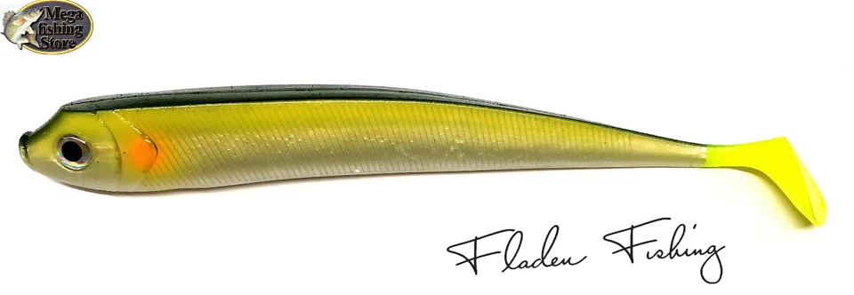 FLADEN Shad Gummifisch Black Lime 13cm 15cm 20cm Hecht Zander Butt Dorsch - Bild 1 von 1