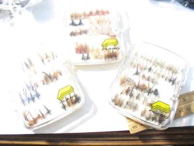 3 cajas de pequeñas moscas antiguas de pesca con mosca Foto 1 de 4