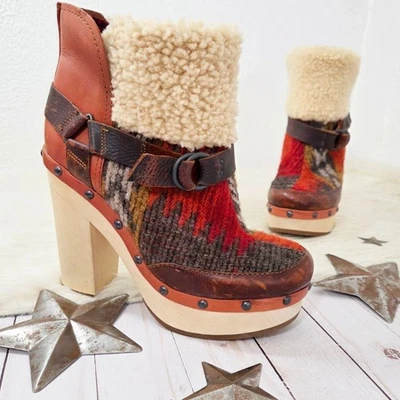 Woolrich Miss Alice botas de piel de oveja manta de caballo del suroeste con tachuelas talla 10 Foto 1 de 4