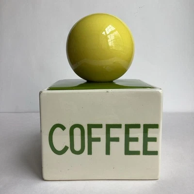 Vintage Coffee Canister Holiday Designs Bubbletop MCM Ball Green Yellow Ceramic - Image 1 of 4