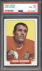 1964 Topps Football Don Stone #62 PSA 8 DENVER BRONCOS NM-MT SET BREAK - Foto 1 di 2
