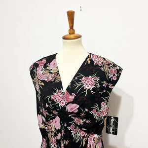 Vintage 90s Black and Pink floral dress Size 16 - Picture 1 of 5