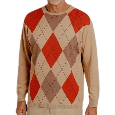 Vintage Pringle of Scotland Lambswool Argyle Sweater Sz L Tan Red Beige  Classic - Image 1 of 4