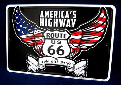 AMERICA'S HWY ROUTE 66 -*HECHO EN EE. UU.* Letrero en relieve - Hombre Cueva Garaje Bar Decoración de pared Foto 1 de 4