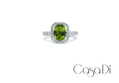 Ring 2,11ct Peridot mit 42 Brillanten 0,42ct ct 750 18K Weißgold Gr.56 - Bild 1 von 4