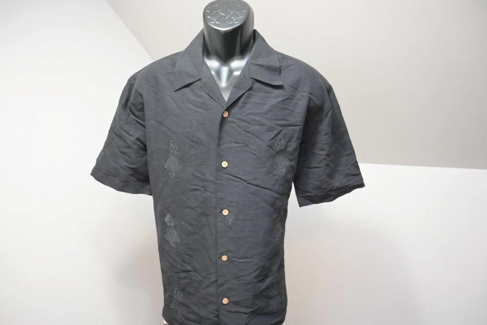 Cubavera 夏威夷衬衫黑色草裙舞 Gils 人造丝涤纶宽松男式 M 码 — 第 1/4 张图片