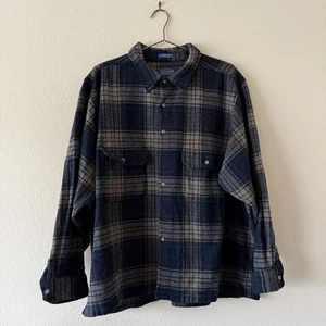 VTG Pendleton Mens Wool Coat Navy Plaid Field Jacket Made In USA XXL - Picture 1 of 9