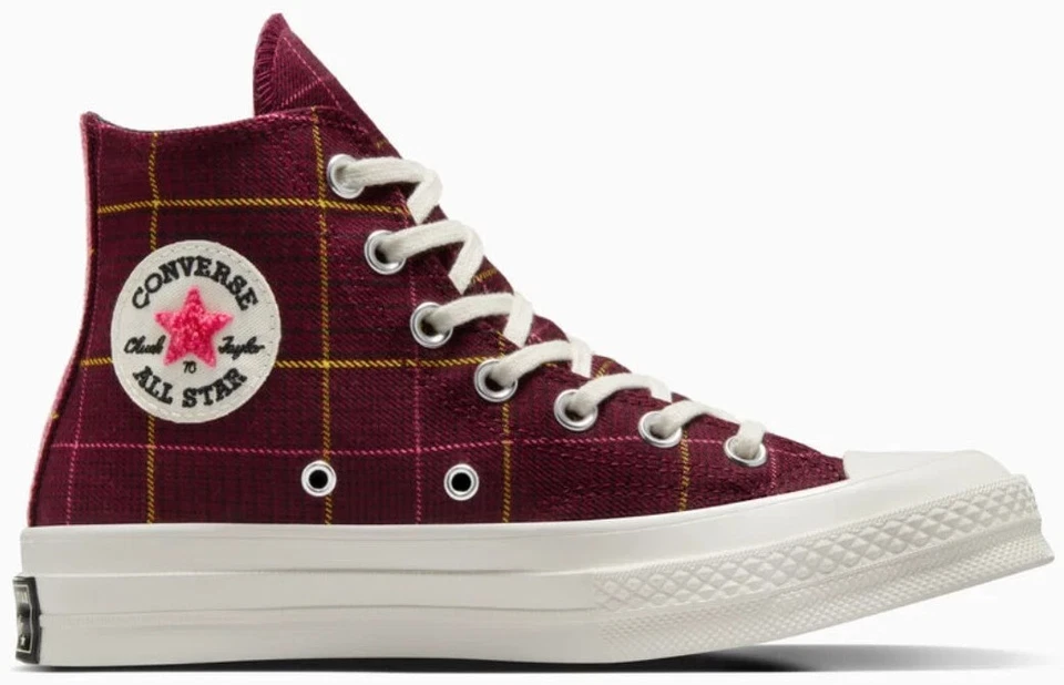 Size 9 - Converse Chuck 70 High Plaid - Deep Bordeaux W