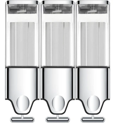 Dispensador triple sin taladro para champú, 凝胶 y acondicionador 透明 — 第 1/4 张图片