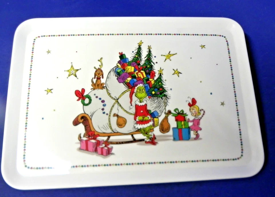 Bandeja para servir melamina "The Grinch Max & Cindy Lou" 13" x 9,5" Nueva Foto 1 de 4