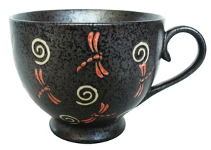 New~MIYABI~Embossed~DRAGONFLY~Black~SPECKLED~3.5"x4.25"~Footed Mug - Picture 1 of 14
