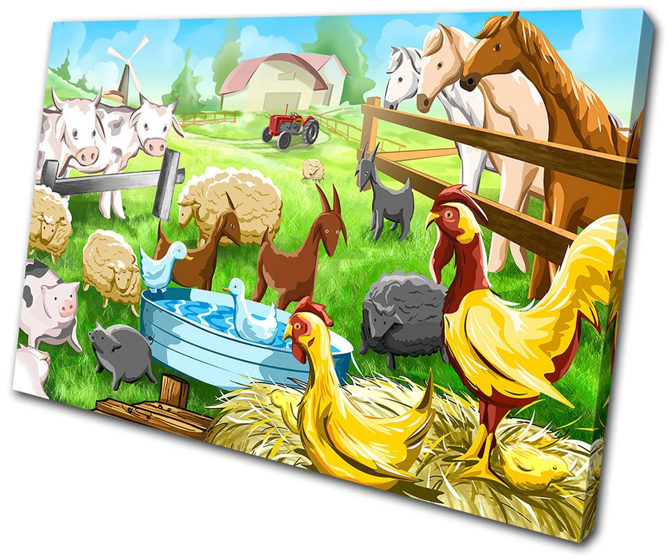 ARTE DE PARED DE LIENZO INDIVIDUAL para habitación de niños animales de granja impresión de imágenes VA Foto 1 de 1