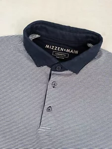 MIzzen + Main Polo Mens Large Trim Navy Blue White Striped - Picture 1 of 10