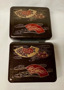Par de cajas de joyería/baratija estilo laca roja y dorada oriental 5,5"x6,5" - Imagen 1 de 7