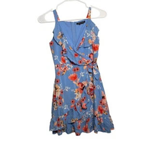Xtraordinary Dress Girl's M/L Blue Floral Ruffle Mini Sleeveless V-Neck Boho - Picture 1 of 9