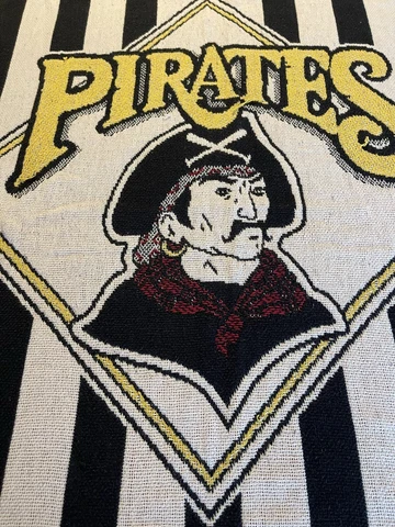 MLB Pittsburgh Pirates Vintage Woven Throw Blanket 48" X 62" 80s 90s Pirate Logo Cover