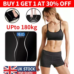 Digital Bathroom Scales 180KG Body Weight Weighing Scale LCD Electronic Black UK - Picture 1 of 18
