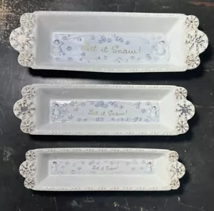 3 Set Cracker Cheese Bread Serving Tray Charcuterie 15 12" 11" Ceramic Christmas - Picture 1 of 22