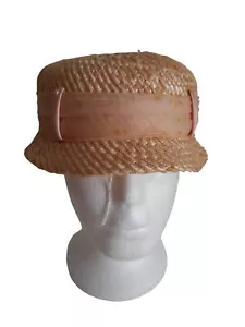 Sombrero de paja rosa vintage para mujer con arco núcleo de abuela - Imagen 1 de 7