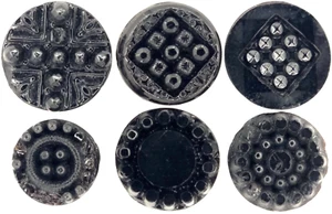 C1880s Antique Victorian Black Glass Geometric Beaded Studded Button LOT 6 - Picture 1 of 3