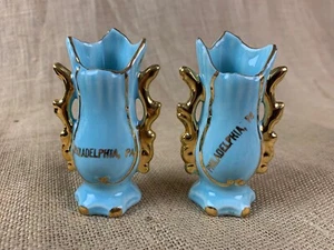 Pair of Mid Century Miniature 3 1/2" Art Pottery Vases Stamped PHILADELPHIA - Picture 1 of 3